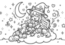 Adorable Chibi Witch Cat Girl Coloring Page: A Magical Activity for Kids